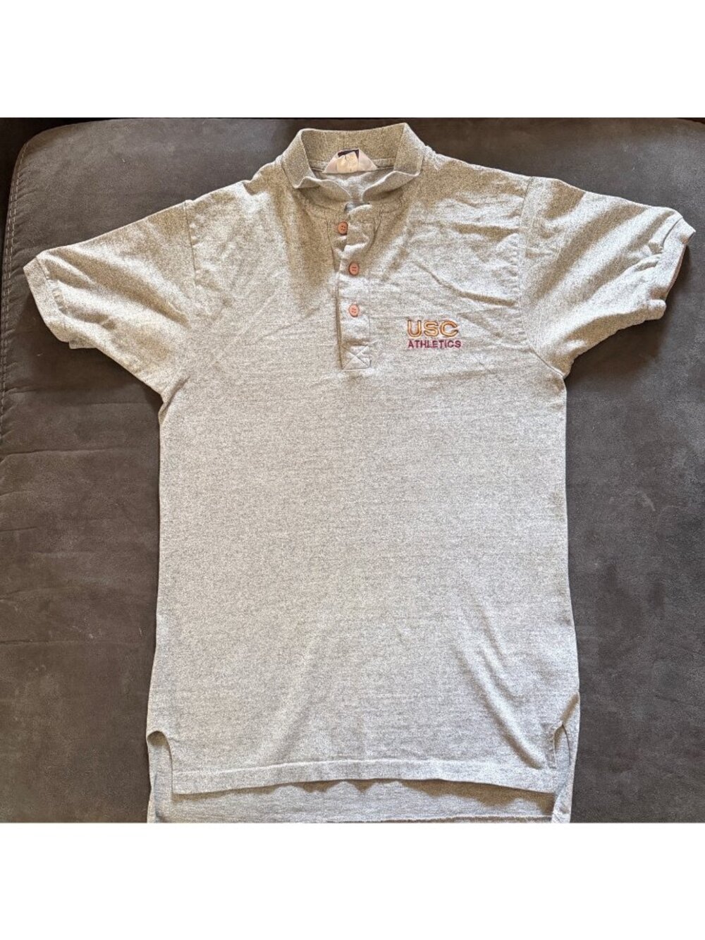 Vintage USC Athletics Polo Shirt Gray Short Sleeve Button-Up Size M USA Made